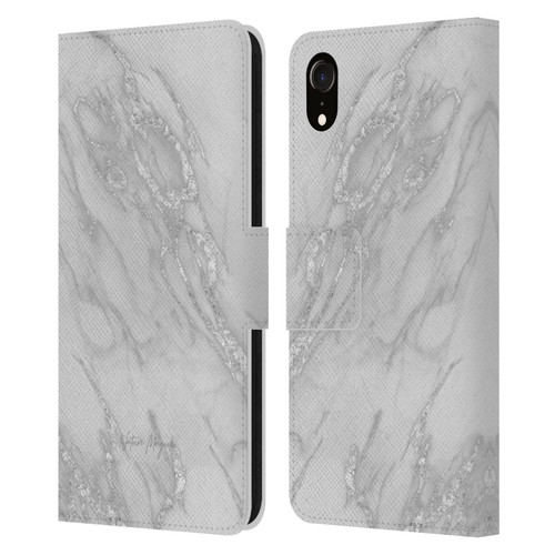 Nature Magick Marble Metallics Silver Leather Book Wallet Case Cover For Apple iPhone XR