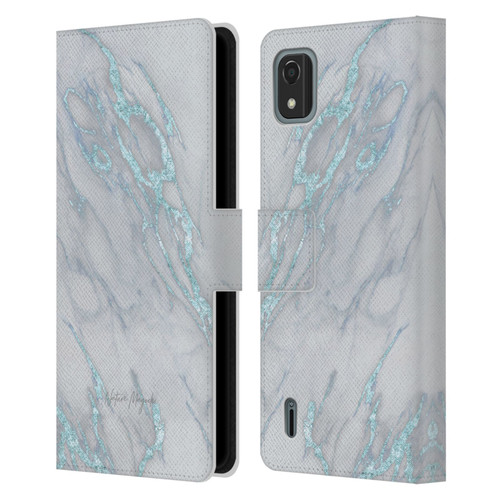 Nature Magick Marble Metallics Blue Leather Book Wallet Case Cover For Nokia C2 2nd Edition