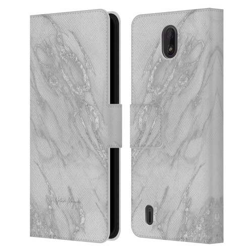 Nature Magick Marble Metallics Silver Leather Book Wallet Case Cover For Nokia C01 Plus/C1 2nd Edition