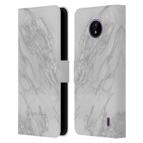 Nature Magick Marble Metallics Silver Leather Book Wallet Case Cover For Nokia C10 / C20