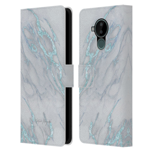 Nature Magick Marble Metallics Blue Leather Book Wallet Case Cover For Nokia C30