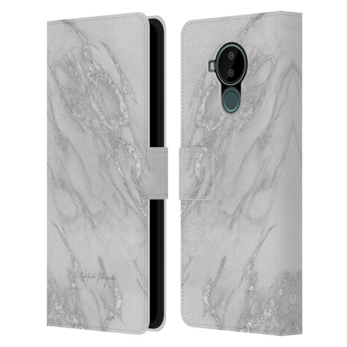 Nature Magick Marble Metallics Silver Leather Book Wallet Case Cover For Nokia C30