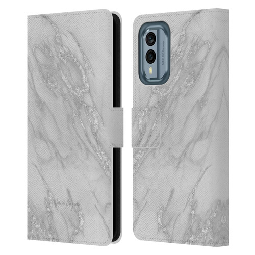 Nature Magick Marble Metallics Silver Leather Book Wallet Case Cover For Nokia X30