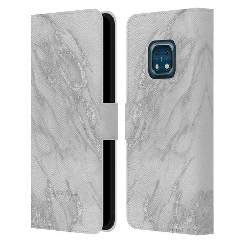 Nature Magick Marble Metallics Silver Leather Book Wallet Case Cover For Nokia XR20