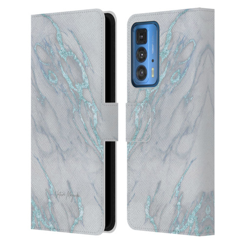 Nature Magick Marble Metallics Blue Leather Book Wallet Case Cover For Motorola Edge 20 Pro