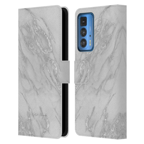 Nature Magick Marble Metallics Silver Leather Book Wallet Case Cover For Motorola Edge 20 Pro