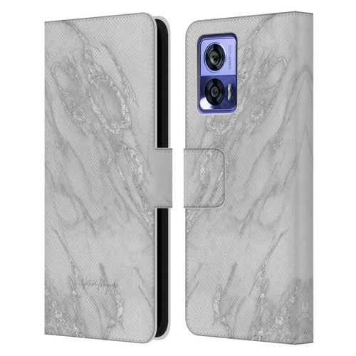 Nature Magick Marble Metallics Silver Leather Book Wallet Case Cover For Motorola Edge 30 Neo 5G