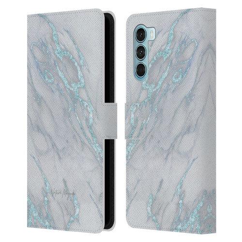 Nature Magick Marble Metallics Blue Leather Book Wallet Case Cover For Motorola Edge S30 / Moto G200 5G