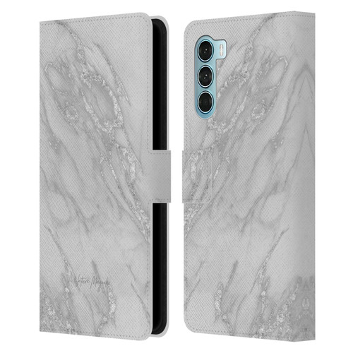 Nature Magick Marble Metallics Silver Leather Book Wallet Case Cover For Motorola Edge S30 / Moto G200 5G