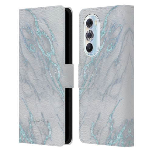 Nature Magick Marble Metallics Blue Leather Book Wallet Case Cover For Motorola Edge X30