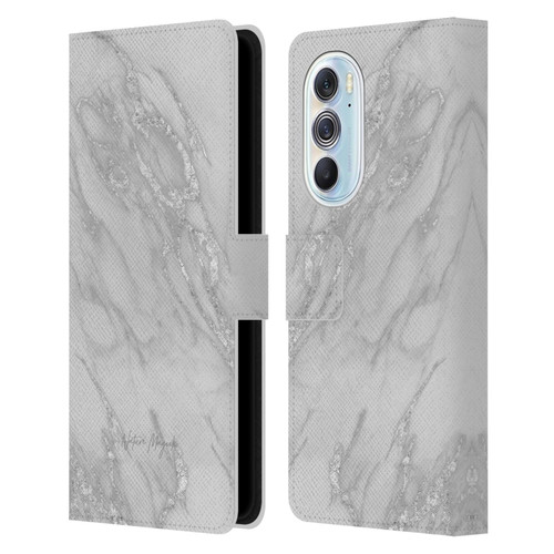 Nature Magick Marble Metallics Silver Leather Book Wallet Case Cover For Motorola Edge X30