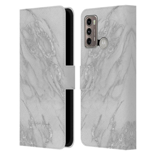 Nature Magick Marble Metallics Silver Leather Book Wallet Case Cover For Motorola Moto G60 / Moto G40 Fusion
