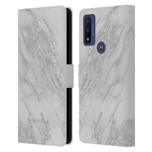 Nature Magick Marble Metallics Silver Leather Book Wallet Case Cover For Motorola G Pure