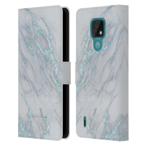 Nature Magick Marble Metallics Blue Leather Book Wallet Case Cover For Motorola Moto E7