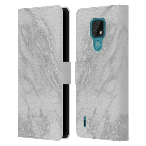 Nature Magick Marble Metallics Silver Leather Book Wallet Case Cover For Motorola Moto E7