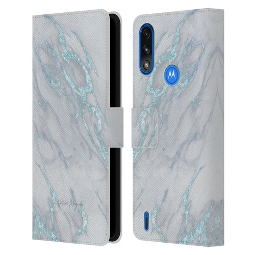 Nature Magick Marble Metallics Blue Leather Book Wallet Case Cover For Motorola Moto E7 Power / Moto E7i Power