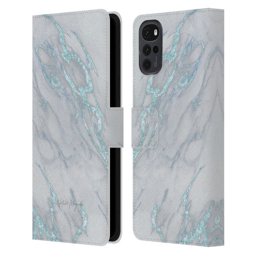 Nature Magick Marble Metallics Blue Leather Book Wallet Case Cover For Motorola Moto G22