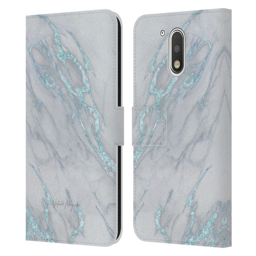 Nature Magick Marble Metallics Blue Leather Book Wallet Case Cover For Motorola Moto G41