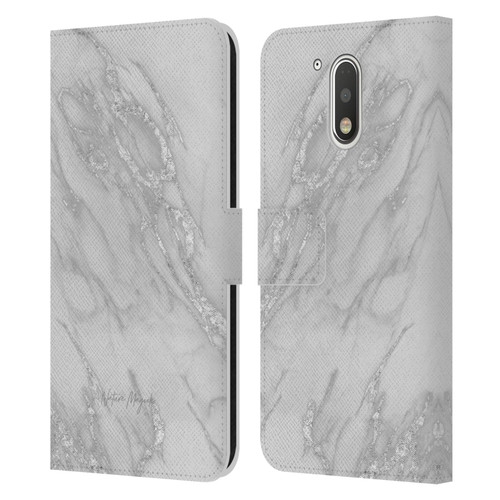 Nature Magick Marble Metallics Silver Leather Book Wallet Case Cover For Motorola Moto G41