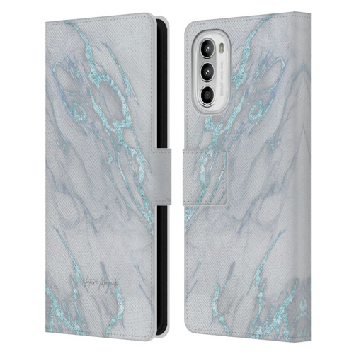 Nature Magick Marble Metallics Blue Leather Book Wallet Case Cover For Motorola Moto G52