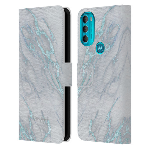 Nature Magick Marble Metallics Blue Leather Book Wallet Case Cover For Motorola Moto G71 5G