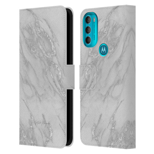 Nature Magick Marble Metallics Silver Leather Book Wallet Case Cover For Motorola Moto G71 5G