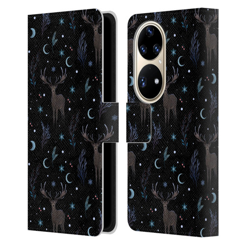 Episodic Drawing Art Winter Deer Pattern Leather Book Wallet Case Cover For Huawei P50 Pro