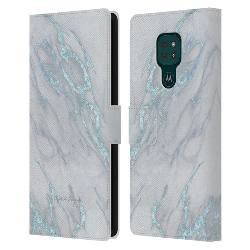 Nature Magick Marble Metallics Blue Leather Book Wallet Case Cover For Motorola Moto G9 Play