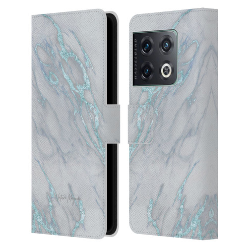 Nature Magick Marble Metallics Blue Leather Book Wallet Case Cover For OnePlus 10 Pro