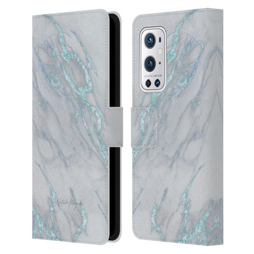 Nature Magick Marble Metallics Blue Leather Book Wallet Case Cover For OnePlus 9 Pro