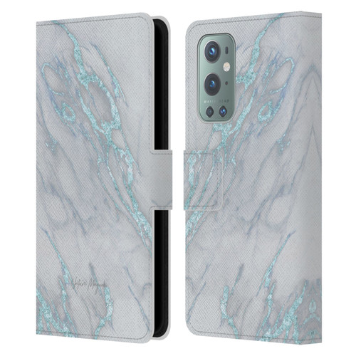 Nature Magick Marble Metallics Blue Leather Book Wallet Case Cover For OnePlus 9