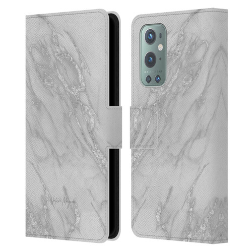 Nature Magick Marble Metallics Silver Leather Book Wallet Case Cover For OnePlus 9