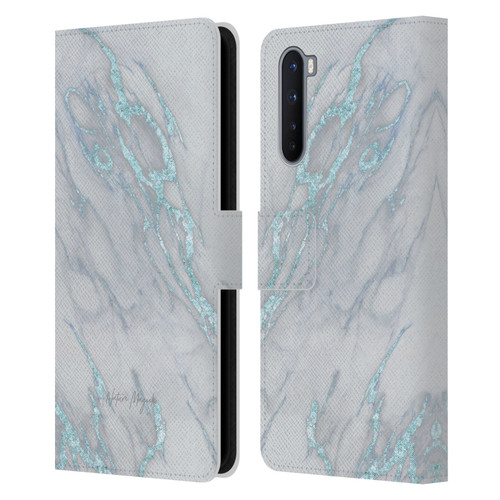 Nature Magick Marble Metallics Blue Leather Book Wallet Case Cover For OnePlus Nord 5G