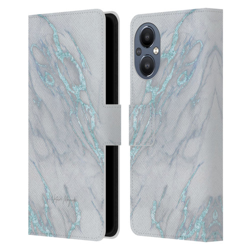 Nature Magick Marble Metallics Blue Leather Book Wallet Case Cover For OnePlus Nord N20 5G