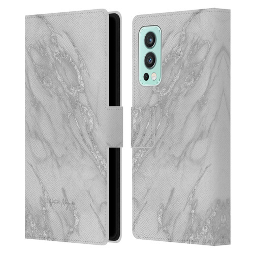 Nature Magick Marble Metallics Silver Leather Book Wallet Case Cover For OnePlus Nord 2 5G