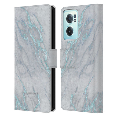 Nature Magick Marble Metallics Blue Leather Book Wallet Case Cover For OnePlus Nord CE 2 5G