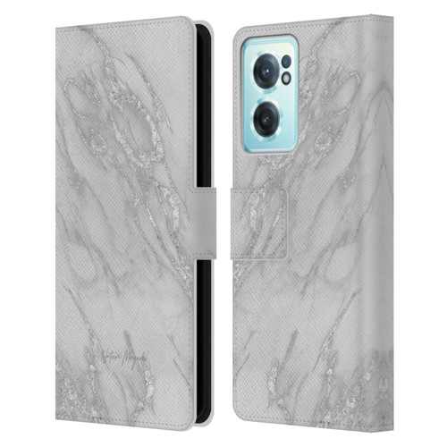 Nature Magick Marble Metallics Silver Leather Book Wallet Case Cover For OnePlus Nord CE 2 5G