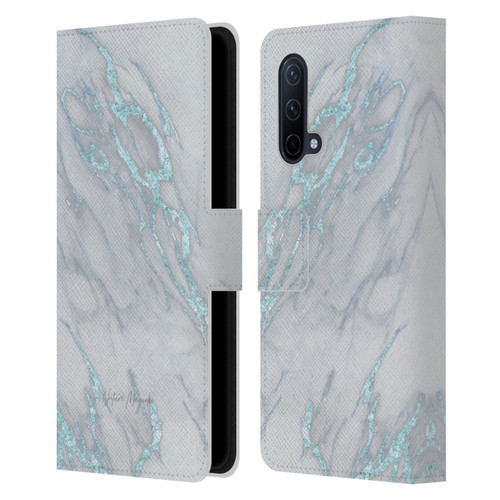 Nature Magick Marble Metallics Blue Leather Book Wallet Case Cover For OnePlus Nord CE 5G