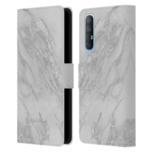Nature Magick Marble Metallics Silver Leather Book Wallet Case Cover For OPPO Find X2 Neo 5G