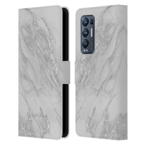 Nature Magick Marble Metallics Silver Leather Book Wallet Case Cover For OPPO Find X3 Neo / Reno5 Pro+ 5G