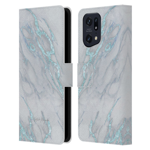 Nature Magick Marble Metallics Blue Leather Book Wallet Case Cover For OPPO Find X5