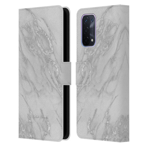 Nature Magick Marble Metallics Silver Leather Book Wallet Case Cover For OPPO A54 5G