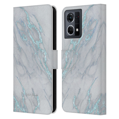 Nature Magick Marble Metallics Blue Leather Book Wallet Case Cover For OPPO Reno8 4G