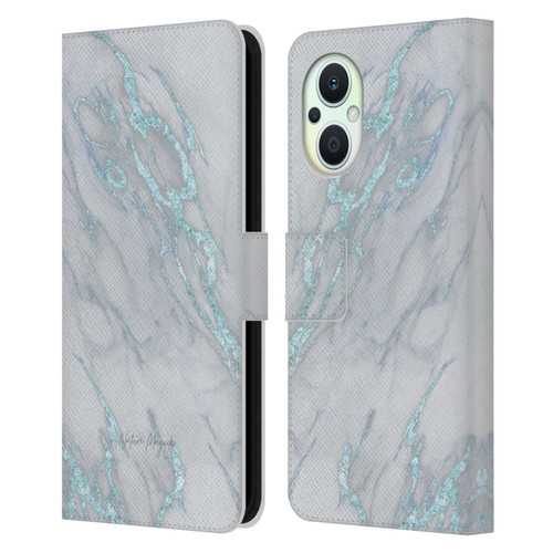 Nature Magick Marble Metallics Blue Leather Book Wallet Case Cover For OPPO Reno8 Lite