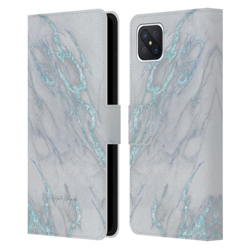 Nature Magick Marble Metallics Blue Leather Book Wallet Case Cover For OPPO Reno4 Z 5G