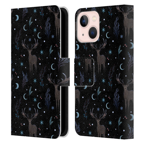 Episodic Drawing Art Winter Deer Pattern Leather Book Wallet Case Cover For Apple iPhone 13 Mini