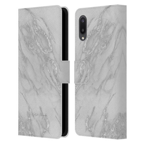Nature Magick Marble Metallics Silver Leather Book Wallet Case Cover For Samsung Galaxy A02/M02 (2021)