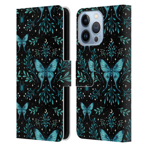 Episodic Drawing Art Butterfly Pattern Leather Book Wallet Case Cover For Apple iPhone 13 Pro