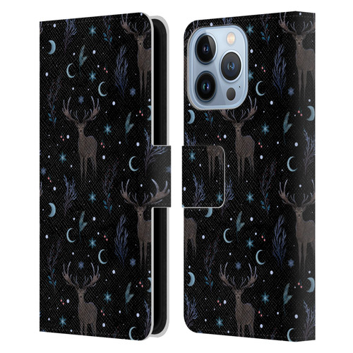 Episodic Drawing Art Winter Deer Pattern Leather Book Wallet Case Cover For Apple iPhone 13 Pro