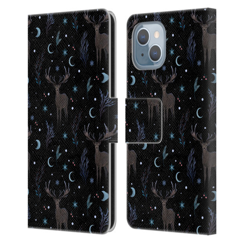 Episodic Drawing Art Winter Deer Pattern Leather Book Wallet Case Cover For Apple iPhone 14